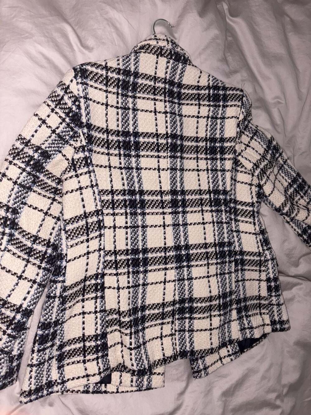 Primark Black And White Plaid Tweed Double Breasted Blazer Jacket Size 12